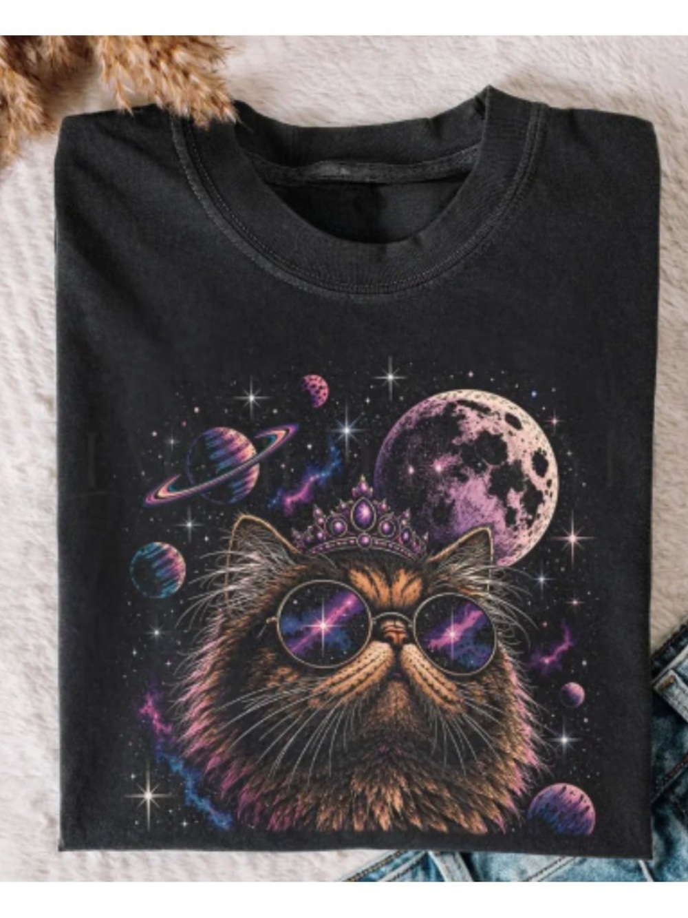 Cosmic Princess Cat Graphic Tee - Vintage Princess Donut T-Shirt